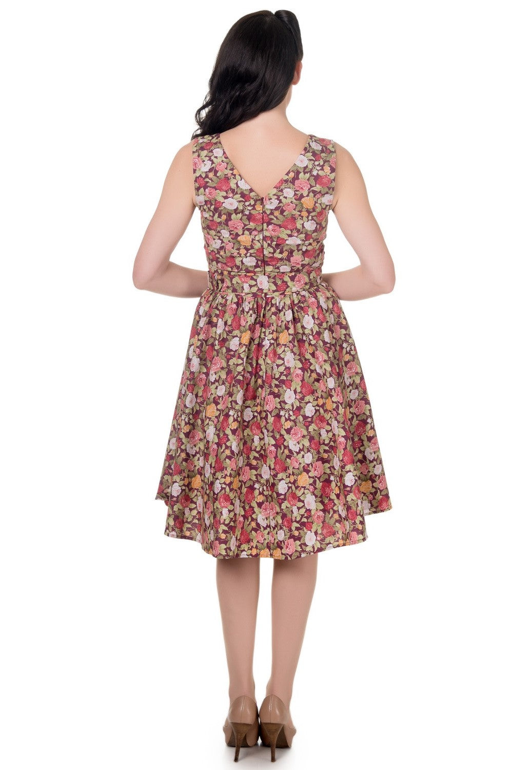 Stylish V-neck Vintage Inspired Swing Dress in Purple