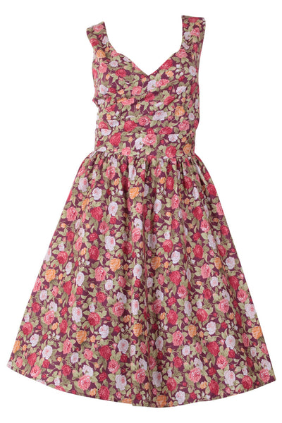 Stylish V-neck Vintage Inspired Swing Dress in Purple