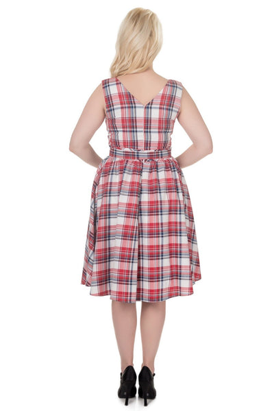 Stylish V-neck Vintage Inspired Swing Dress in Red-White