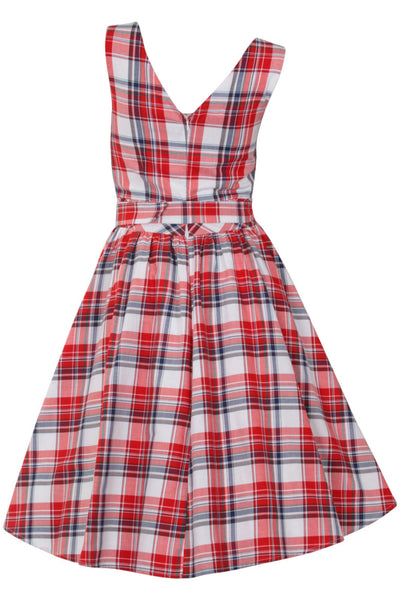 Stylish V-neck Vintage Inspired Swing Dress in Red-White