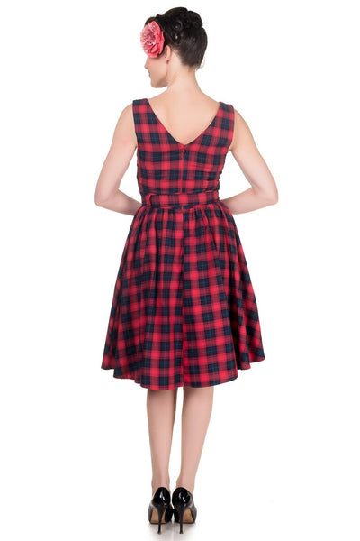 Stylish V-neck Vintage Swing Dress in Red-Blue