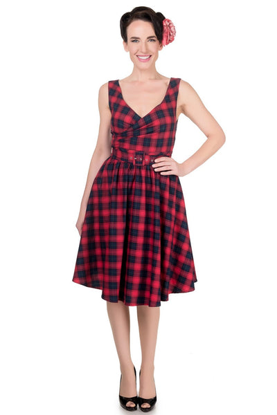 Stylish V-neck Vintage Swing Dress in Red-Blue