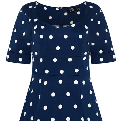 Barbara Sweetheart Neckline Dress Navy-White Polka