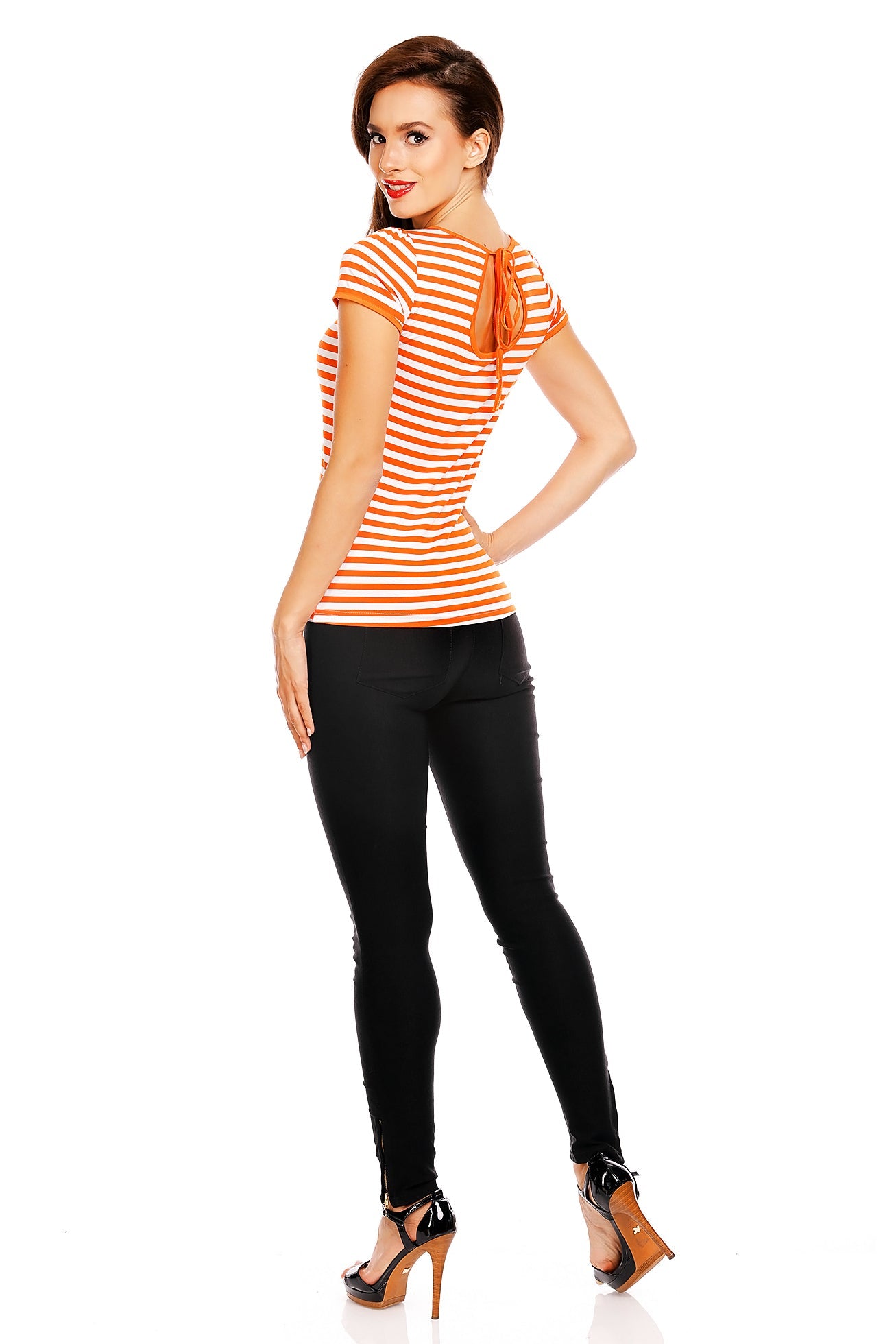 Gina Striped Cut Out Retro Top in Orange