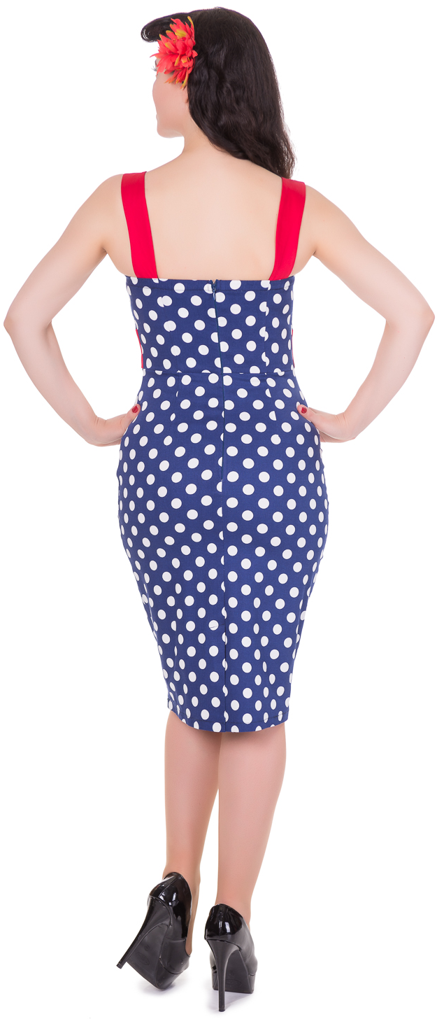 Thelma Polka Dot Wiggle Party Dress in Blue-Red