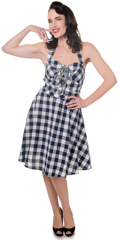 Rosie Flirty 50s Pinup Girl Style Dress in Navy
