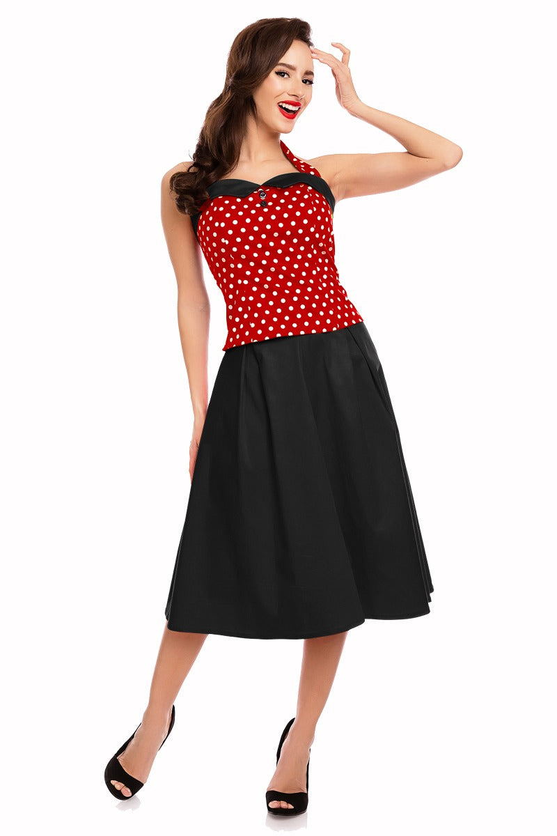 Carmen Stretchy Halterneck Tie Top in Red-White Polka dot