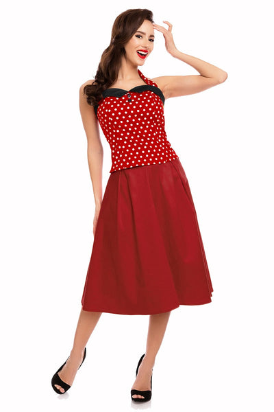 Carmen Stretchy Halterneck Tie Top in Red-White Polka dot