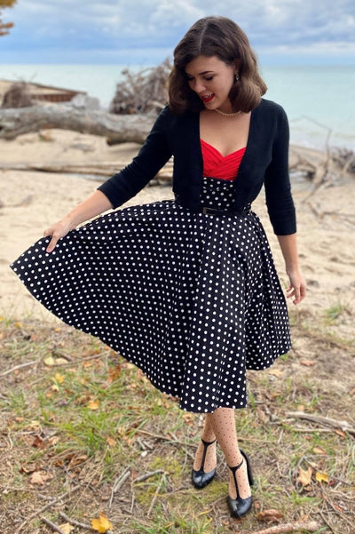 Woman's Vintage Style Jive Dress in Black Polka Dots