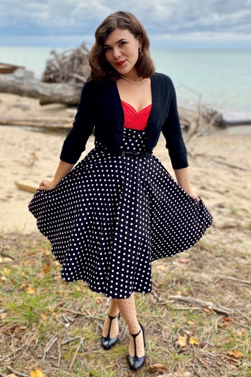 Woman's Vintage Style Jive Dress in Black Polka Dots