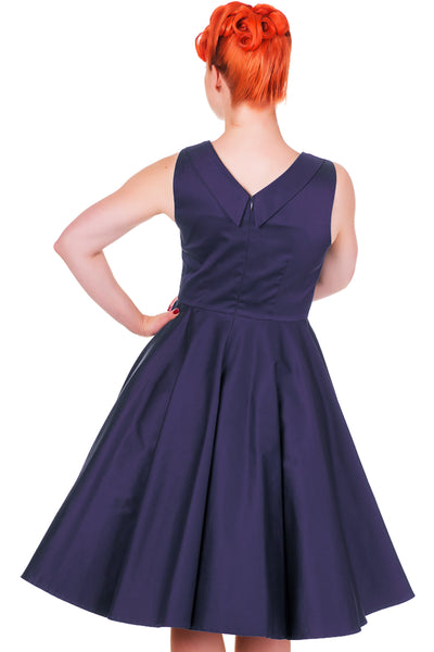 Grace Vintage Style Jive Dress in Dark Blue-Red
