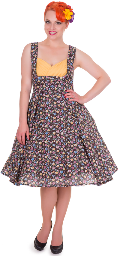 Grace Vintage Style Jive Dress in Brown-Yellow