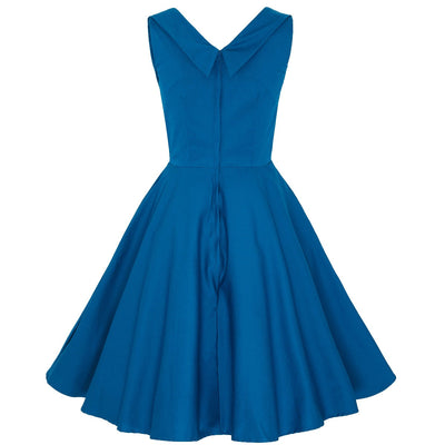 Swing Tea Dress Peacock Blue & Burgundy & White Polka Dots