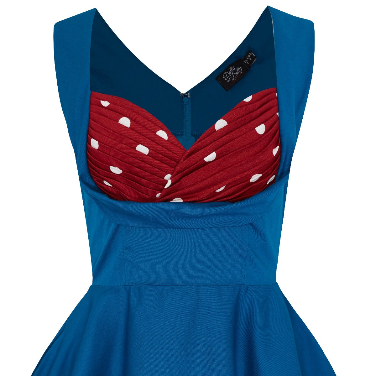 Swing Tea Dress Peacock Blue & Burgundy & White Polka Dots