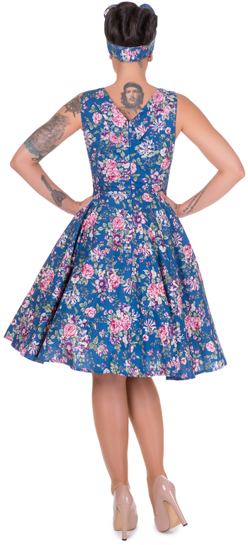 Grace Floral Pleated Tea Dress in Teal/Pink