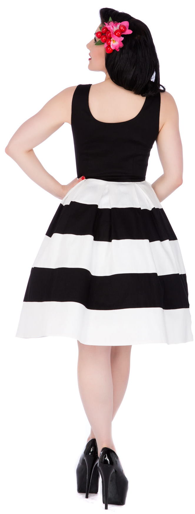 Woman's Adorable Striped Swing Dress in Black/White