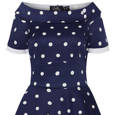 Darlene Rockabilly Polka Dot Dress in Navy/White