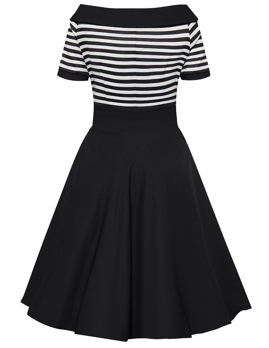 Darlene Nautical Full Circle Swing Dress Black With White Stripes