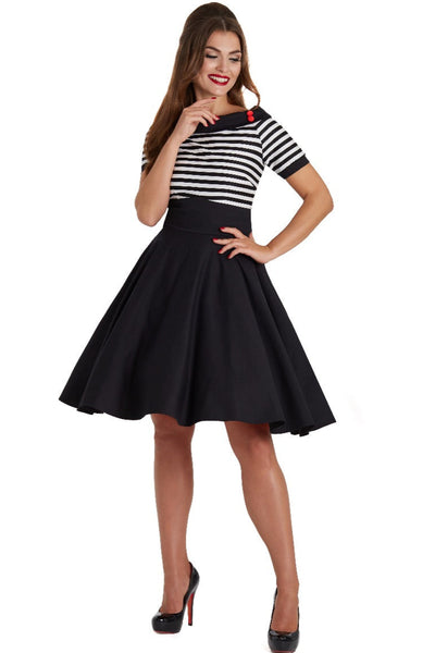 Darlene Mariner Striped Top Retro Swing Dress in Black/White