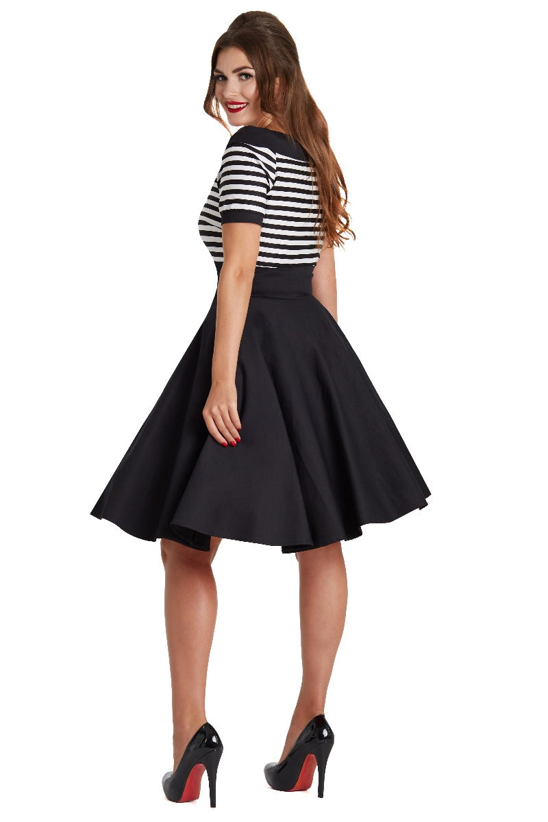 Darlene Mariner Striped Top Retro Swing Dress in Black/White