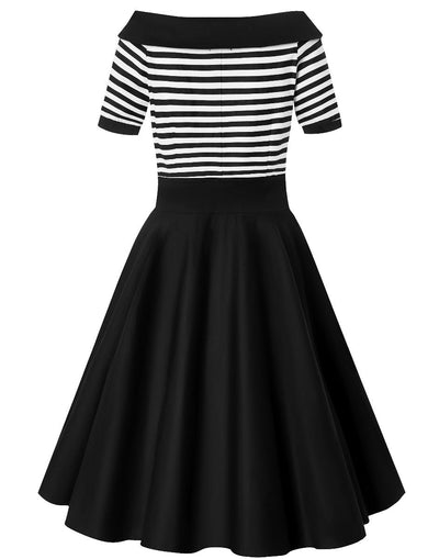 Darlene Mariner Striped Top Retro Swing Dress in Black/White