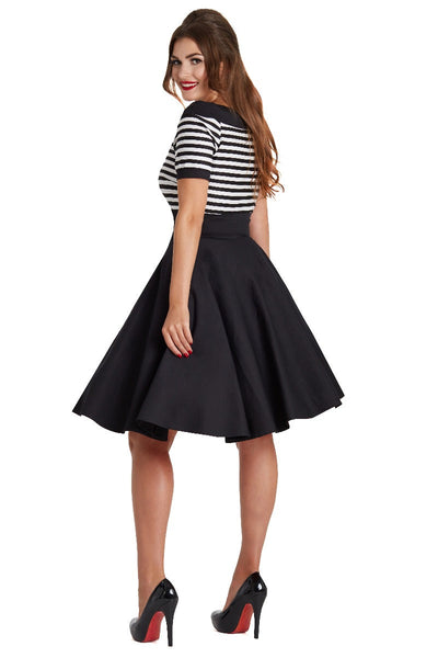 Darlene Mariner Striped Top Retro Swing Dress in Black/White