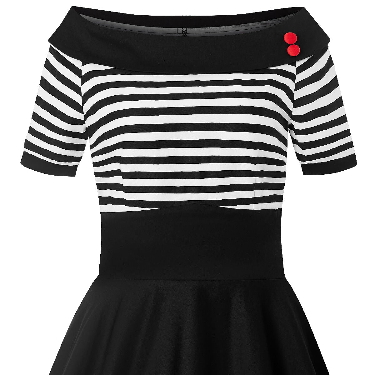 Darlene Mariner Striped Top Retro Swing Dress in Black/White
