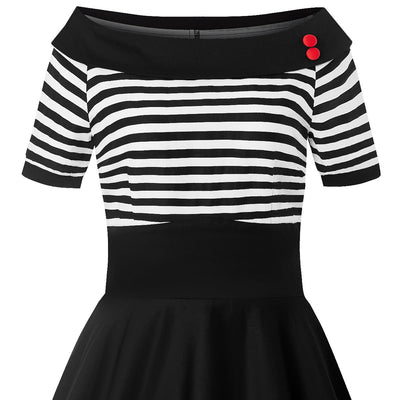 Darlene Mariner Striped Top Retro Swing Dress in Black/White