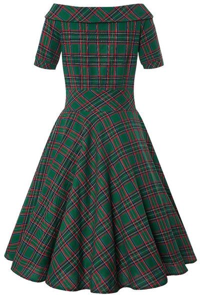 Woman's Retro Check Swing Dress in Green