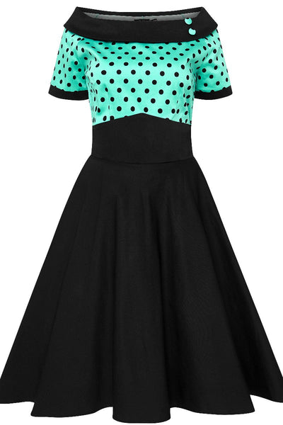 Darlene Rockabilly Polka Dot Dress in Turquoise and Black
