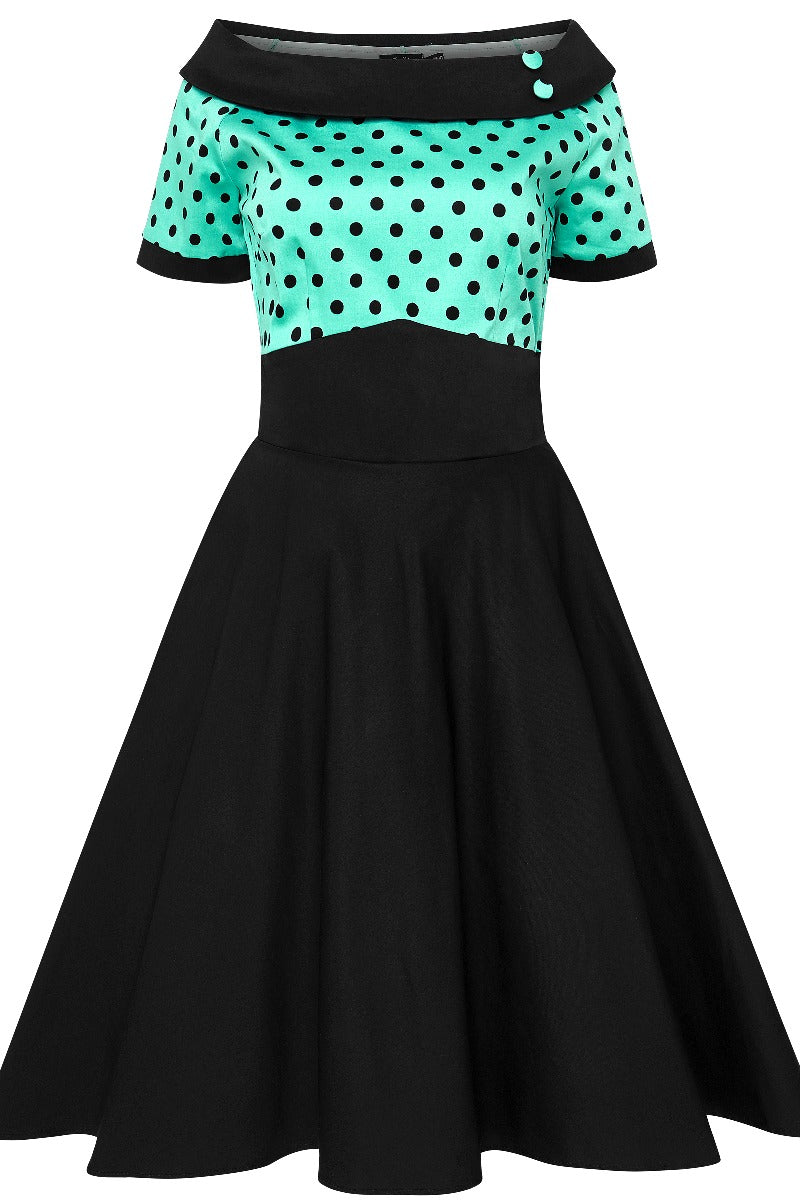 Darlene Rockabilly Polka Dot Dress in Turquoise and Black
