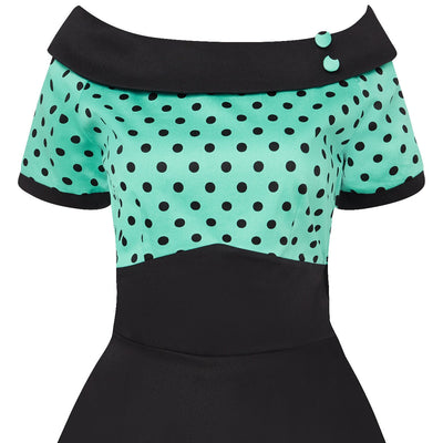 Darlene Rockabilly Polka Dot Dress in Turquoise and Black