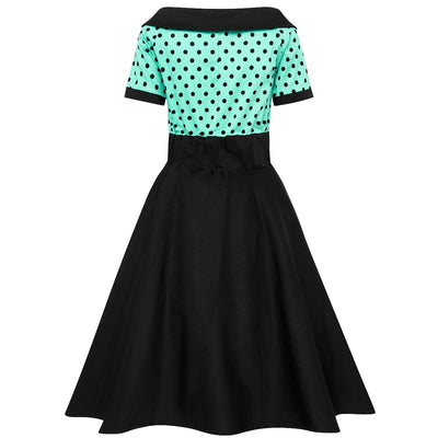 Darlene Rockabilly Polka Dot Dress in Turquoise and Black