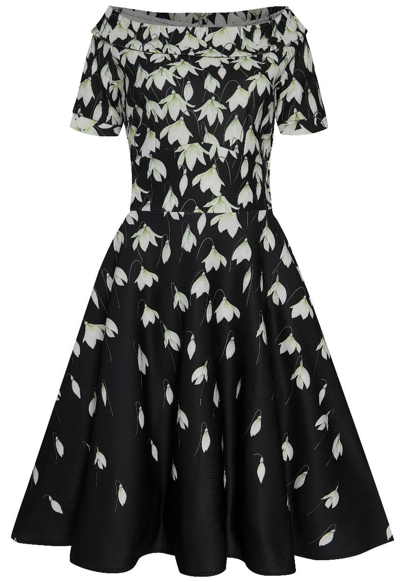 Darlene Black Retro Swing Dress - Snowdrop Flowers