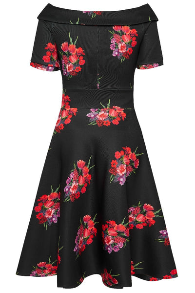 Darlene Retro Red Tulip Swing Dress - Black