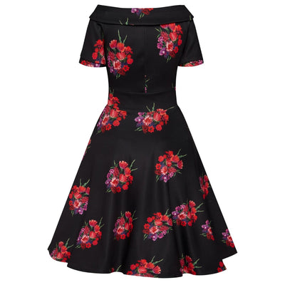 Darlene Retro Red Tulip Swing Dress - Black