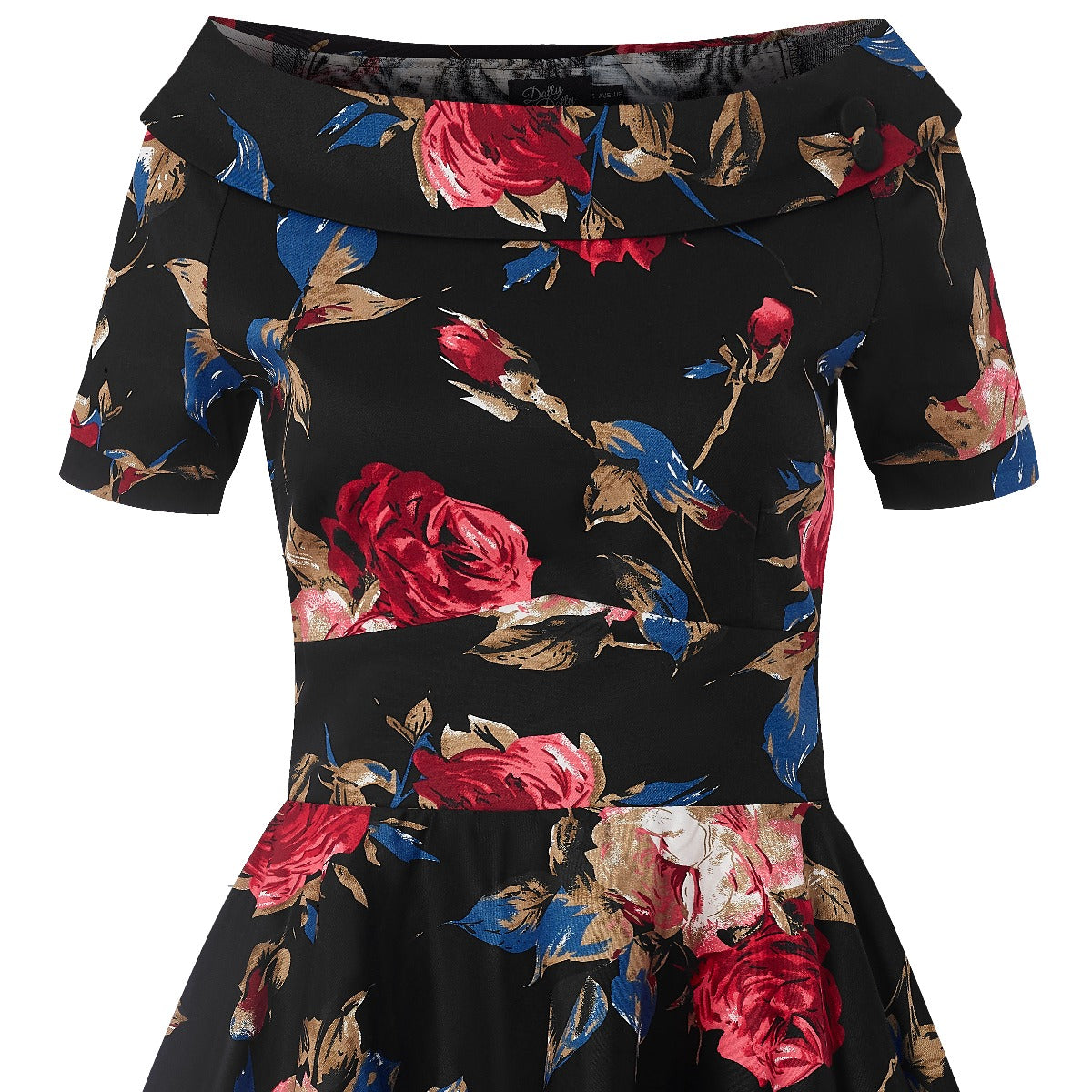 Retro Floral Roses Swing Dress in Black