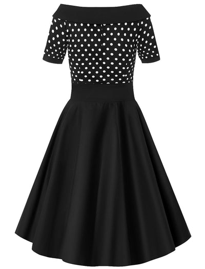 EU STOCK Darlene 50's Style Swing Dress in Black/ White Polka