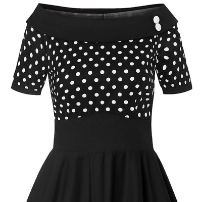 EU STOCK Darlene 50's Style Swing Dress in Black/ White Polka