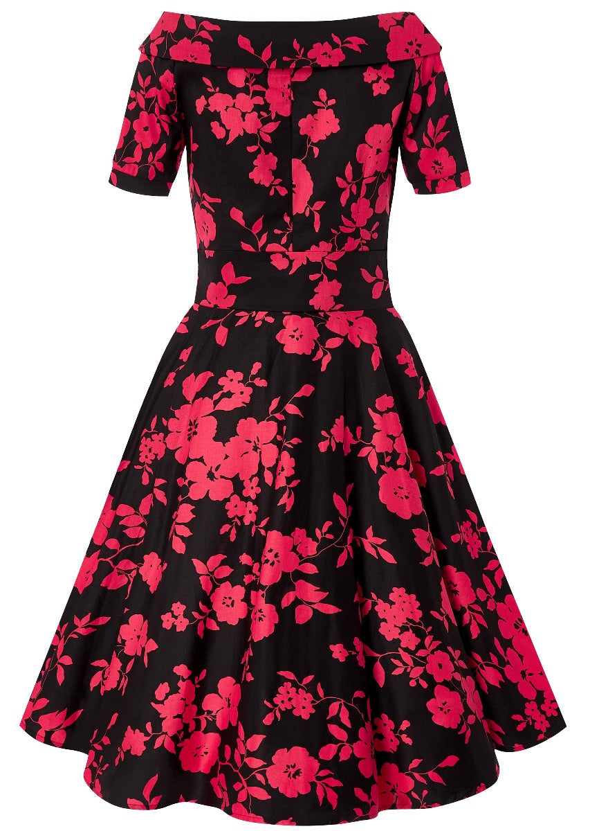 Darlene 50s Style Swing Dress in Black/Red Floral
