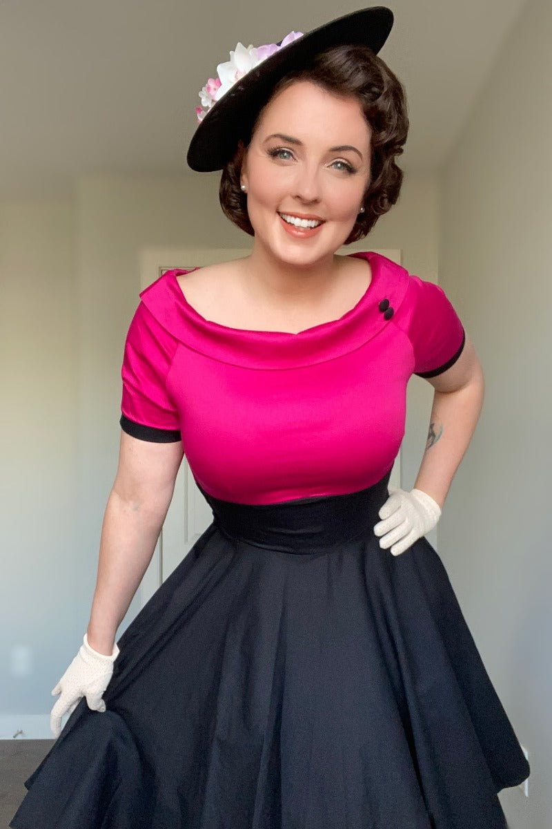 Darlene 50's Style Swing Dress in Hot Pink/Black