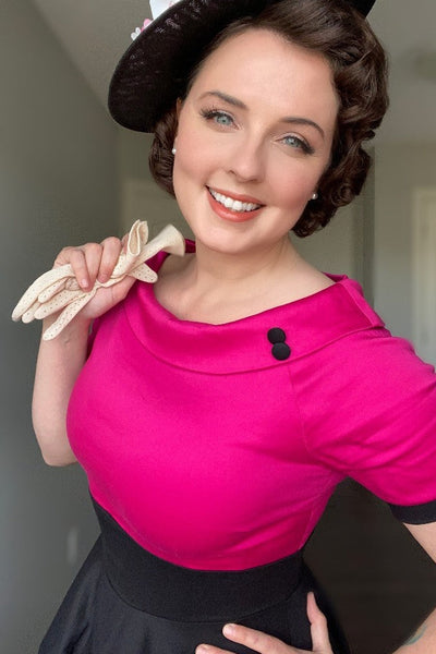 Darlene 50's Style Swing Dress in Hot Pink/Black