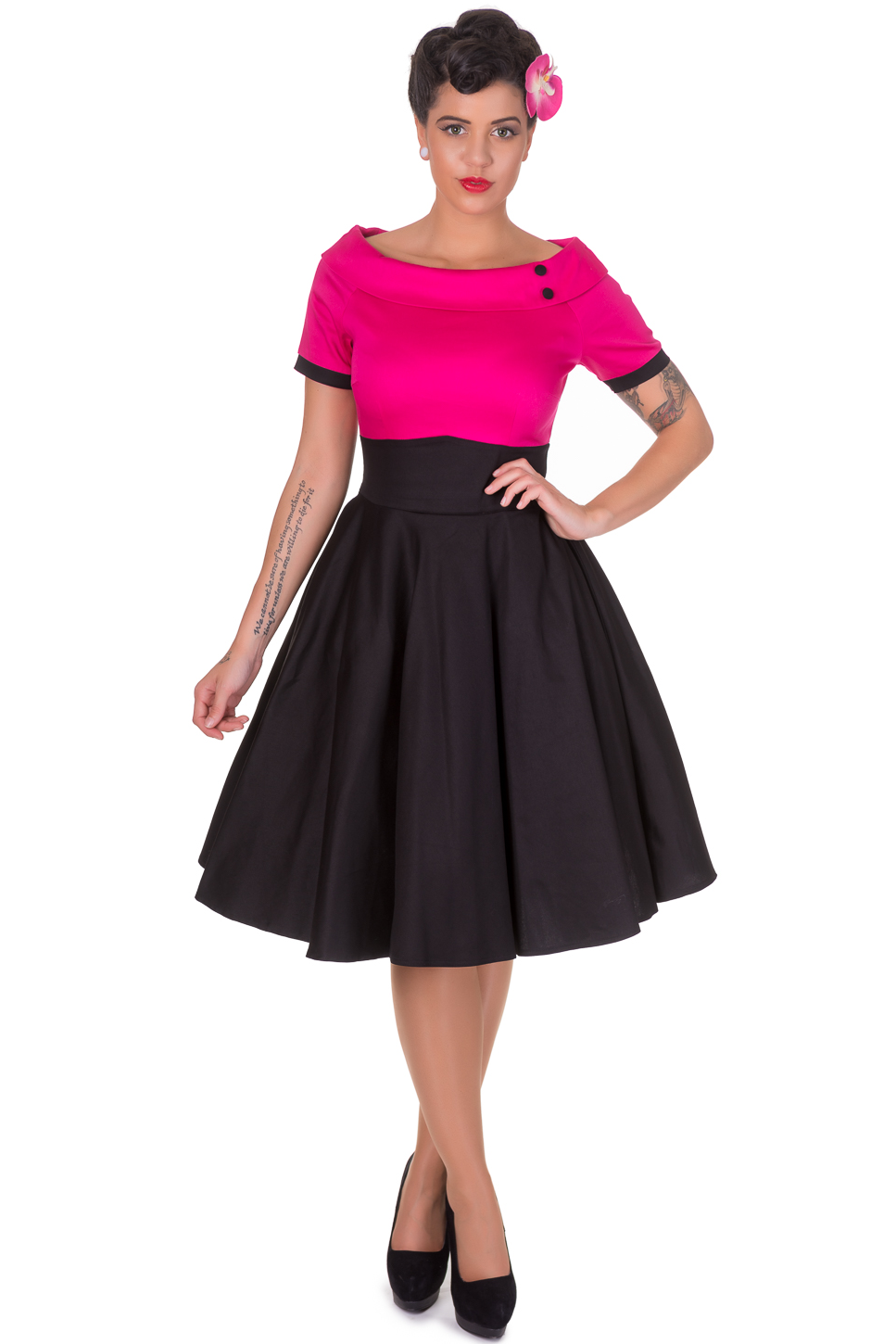 Darlene 50's Style Swing Dress in Hot Pink/Black