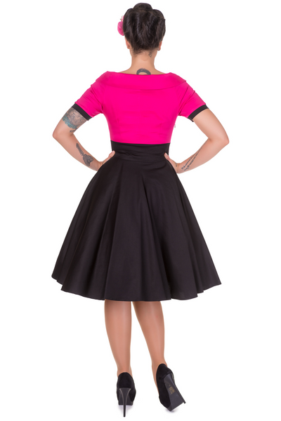 Darlene 50's Style Swing Dress in Hot Pink/Black