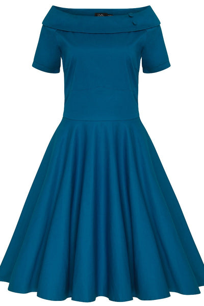 Darlene Rockabilly Swing Dress In Peacock Blue
