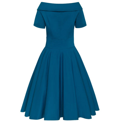 Darlene Rockabilly Swing Dress In Peacock Blue