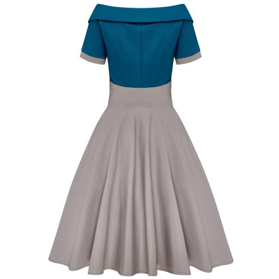 Darlene Rockabilly Swing Dress In Peacock Blue-Grey