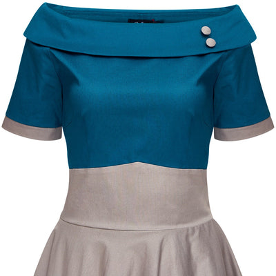 Darlene Rockabilly Swing Dress In Peacock Blue-Grey
