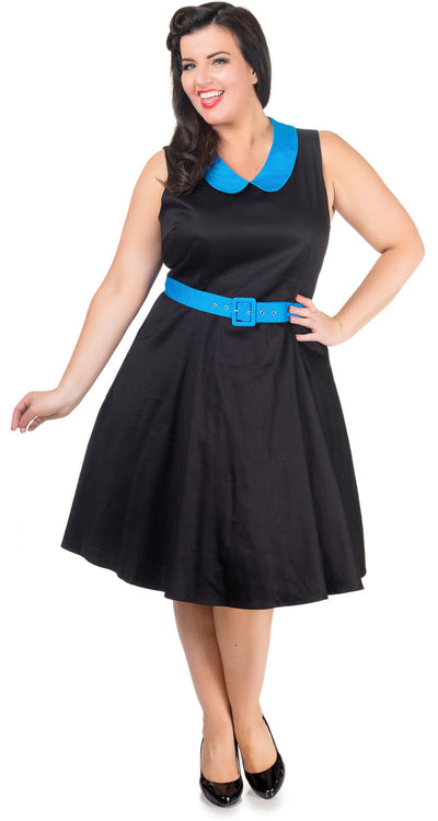 Courtney Vintage Style Swing Dress in Black-Blue