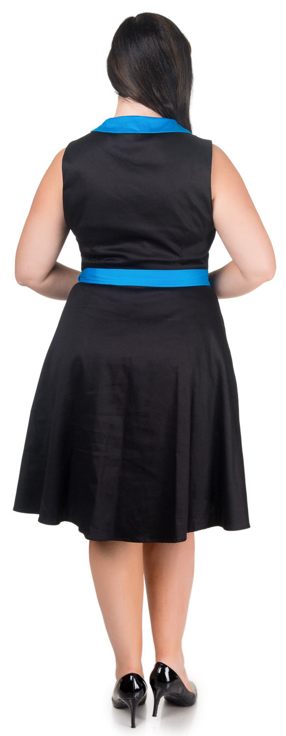 Courtney Vintage Style Swing Dress in Black-Blue